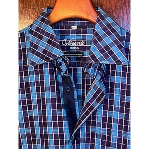 VISCONTI SHADES OF BLUE CHECK PRINT 2PLY MERCERIZED COTTON SHIRT SIZE M